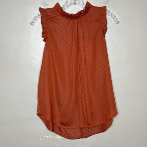 LA MIEL Sleeveless Blouse Rust Ruffle Trim Polka Dot Loose Fit NWT Small